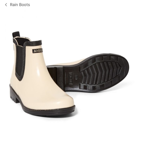 New in box; Aigle brand cream & black trim rain boots. Made in France - Picture 3 of 9